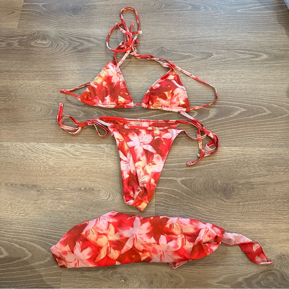 Red Floral Bikini Set